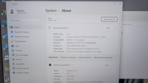 Dell Latitude 3510 Laptop|Core i5-10210U CPU| 8 GB GB RAM | 256 GB SSD | Windows 11 Pro Free UK Delivery